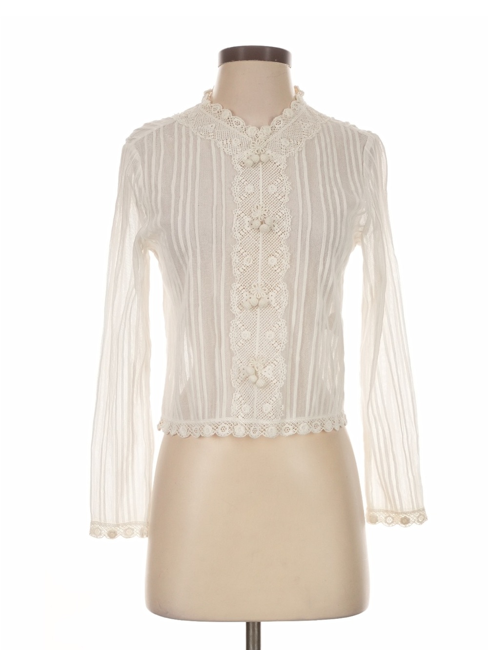 Doen Octavia Ivory Sheer Lace-Trim Embroidered Blouse NWT
